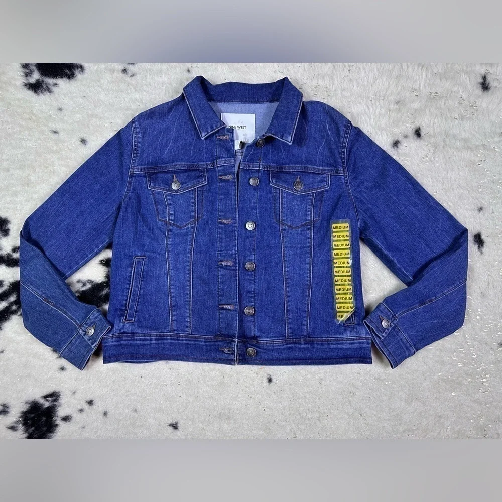 Nine West Women’s Dark Wash Stretch Denim Jacket Wize Medium NWT